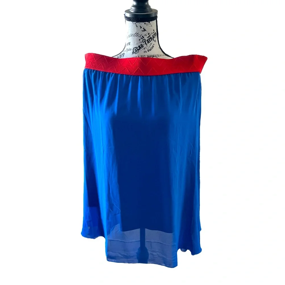 LuLaRoe Azure Brilliant Blue w/ Vivid Red Stretch Waistband Skirt - Picture 1 of 3